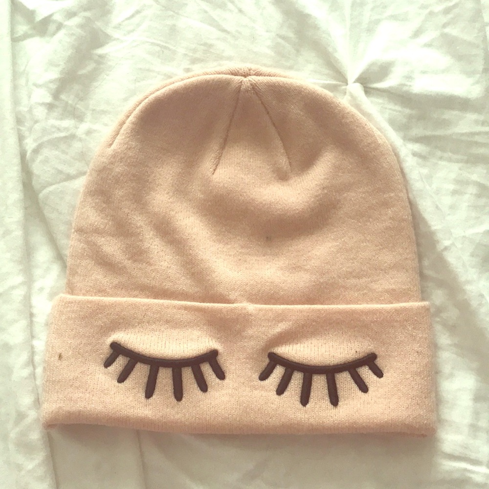 NEW BABY PINK EYELASH BEANIE